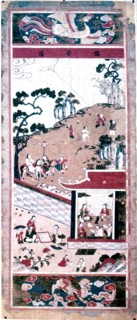 A folk painting depicting various scenes of daily life