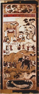 A painted scroll in the Chinese style depicting  the Festive Return of the Civil Servant