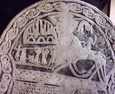 Detail of a carved funerary stone