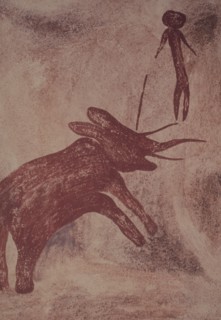 Later Stone Age rock painting interpreted by recent scholars as recording a shamanistic trance dance known as simbo