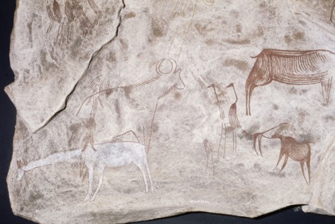 Later Stone Age rock painting interpreted by recent scholars as recording a shamanistic trance dance known as simbo