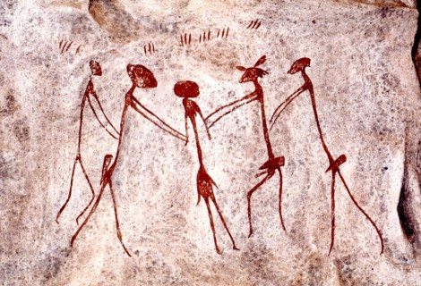 Later Stone Age rock painting interpreted by recent scholars as recording a shamanistic trance dance known as simbo