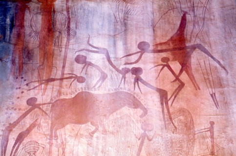 Later Stone Age rock painting interpreted by recent scholars as recording a shamanistic trance dance known as simbo