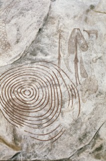 Later Stone Age rock painting interpreted by recent scholars as recording a shamanistic trance dance known as simbo