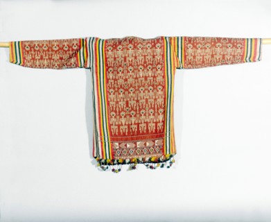 Warp ikat decorated jacket worn by Iban people at ritual ceremonies called gawai connected with agriculture, warfare and the commemoration of the dead