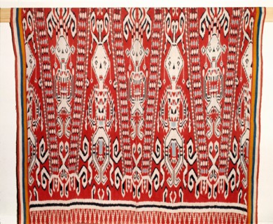 Warp ika pua cloth worn by Iban people in ritual ceremonies called gawai connected with agriculture, warfare and the commemoration of the dead