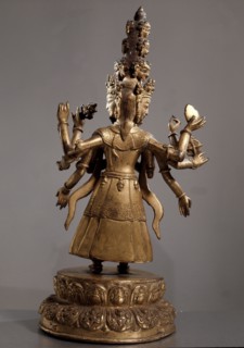 A statue of the eleven headed, eight armed Avalokitesvara, the Bodhisattva of Compassion
