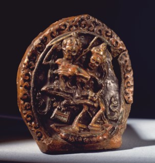 Clay plaque of dancing skeletons known as Cittapitri