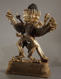 A yab yum icon of the Yi dam Hevajra (Eternal Thunderbolt) with his consort, who symbolises wisdom