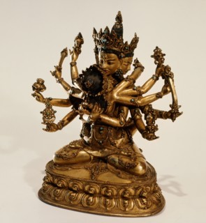 A yab yum icon of Kalacakra, Supreme Buddha, Wheel of Time with Visvamata, Mother of All