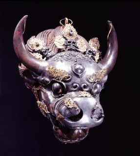 A holy water vessel in the form of a bulls head