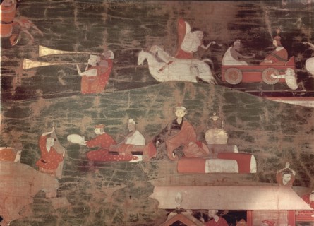 Detail from a Thangka with scenes from the legendary life of Buddha