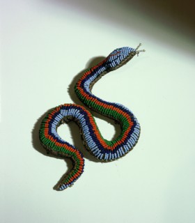 Beaded buckskin pouch in the form of a snake
