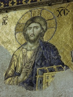 This mosaic of the enthroned Christ is in the South Gallery of the Hagia Sophia, Istanbul