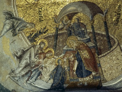 A mosaic in the Kariye Djami which forms part of a cycle of scenes created by Theodore Metochites