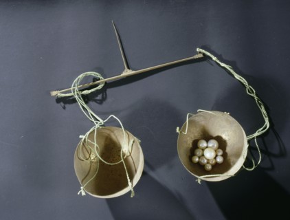 Brass scales used for weighing pearls at the al Fardan jewellers