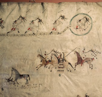 Hide painting depicting a battle between the Sioux and the Blackfoot