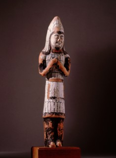 The art of Chinese Central Asia had a distinctive flavour in the Tang dynasty, drawing upon both local Central Asian and metropolitan Chinese styles, as is evident in this painted model of a soldier w...