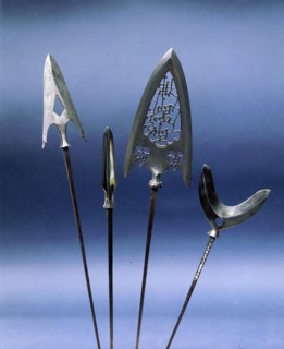 Several styles of steel arrows