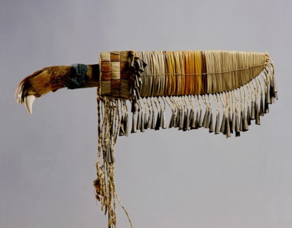 Knife with metal trade blade set into a hilt made from half a bears pow