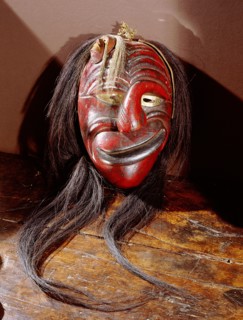 A mask used as a powerful element in ceremonies of the False Face medicine society to help appease spirits
