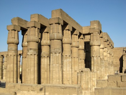 View of the Court of Rameses II with its "papyrus-reed bundle" style columns