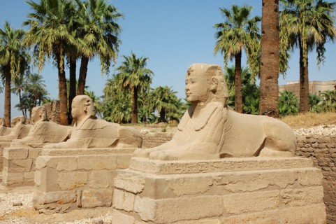 View of the Avenue of Sphinxes added to the temple by the pharaoh Nectanebo I to connect Luxor to Karnak