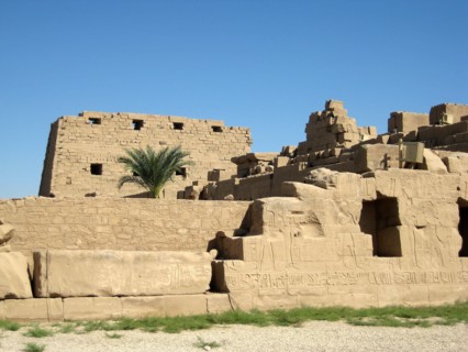 Reliefs of hieroglyphic inscriptions from a temple wall
