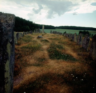 Burial site with stones forming the shape of a ship