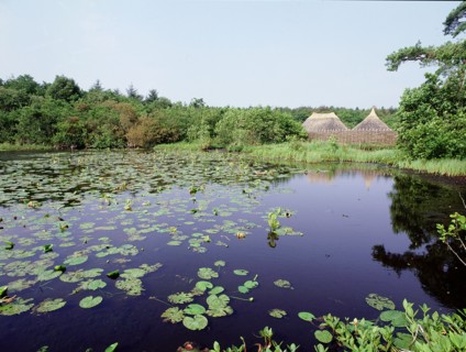 Replica crannog by the lake at Graggaunowen