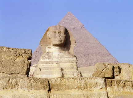 The Giza Sphinx with the pyramid of Khephren in the background