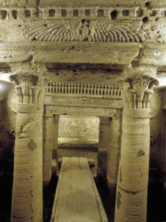 The extensive complex of burial chambers at Kom el-Shuqafa, combining Greek and Egyptian design elements