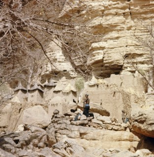 A Dogon village at the foot of the Bandiagara cliffs