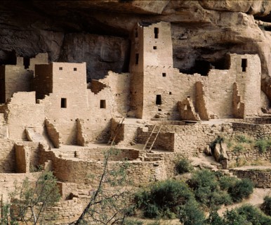 Part of the Cliff Palace at Mesa Verde showing dwellings and kivas