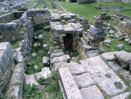 The vaulted passage of the theatre at Eretria which was used for the sudden appearances of actors impersonating characters coming from the underworld