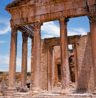 The ruins of Dougga, a small Roman town in North Africa which flourished in the 2nd-3rd centuries AD