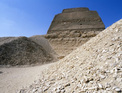 The inner core of the pyramid of Meidum, surrounded by the debris of its collapsed outer covering