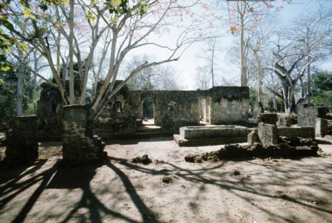 The ruins of Gedi, an important East African city and centre of the slave trade between c
