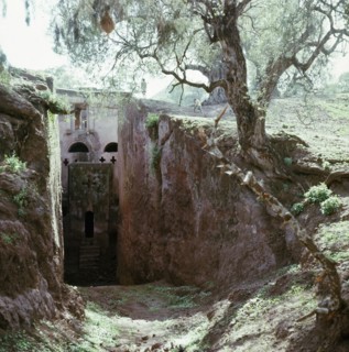 One of the churches hewn from the living rock at Lalibela