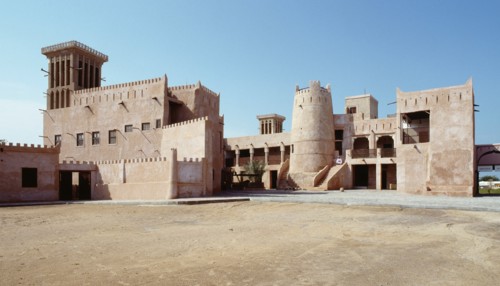 View of the fort at al-'Ain from the courtyard, showing wind tower