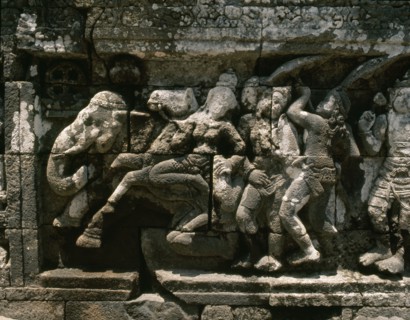 The reliefs on the terraces of Borobudur depict scenes from the life of the Buddha