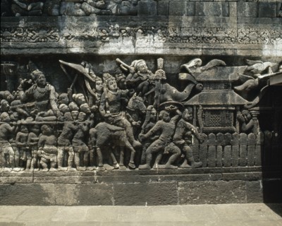 The reliefs on the terraces of Borobudur depict scenes from the life of the Buddha
