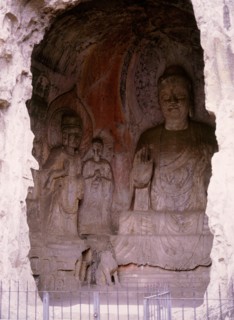The Longmen cave-temple complex which extends for about 1000m along the Yi River