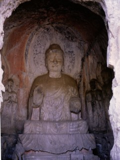The Longmen cave-temple complex which extends for about 1000m along the Yi River