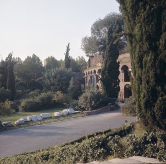 Exterior view of the Baths of Trajan which cover the remains of the Golden House of Nero