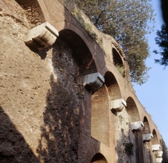 Exterior view of the Baths of Trajan which cover the remains of the Golden House of Nero