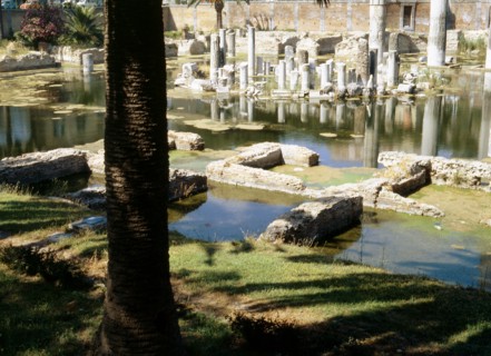 The remains of the circular structure of the Serapeum, a covered market place constructed during the reign of the Flavian emperors