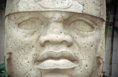 Colossal Olmec head, now at the Jalapa Museum, Veracruz, Mexico