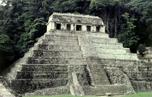 General view of the Temple of Inscriptions at the Mayan city of Palenque