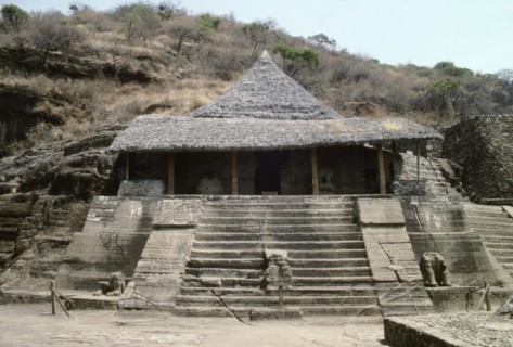 View of the Warrior Temple (officially known as 'Temple I') at the mountain top of the Aztec temple-shrine of Malinalco, west of Mexico city